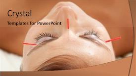  Presentation with acupuncture - Colorful slide deck enhanced with relaxation techniques - anti-aging acupuncture treatment on young backdrop and a coral colored foreground