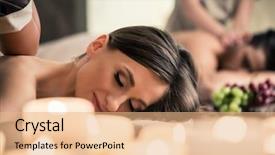  Presentation with relaxing - Slide deck enhanced with relaxation techniques - beautiful young woman relaxing background and a coral colored foreground