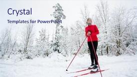 Presentation with winter forest - Cool new presentation with relaxation techniques - cross-country skiing young woman cross-country backdrop and a sky blue colored foreground