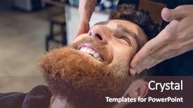  Presentation with beauty salon men - Theme enhanced with relaxation techniques - headshot of a young redhead background and a tawny brown colored foreground