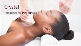  Presentation with reiki - Amazing PPT theme having relaxation techniques - pretty woman enjoying a reiki backdrop and a lemonade colored foreground