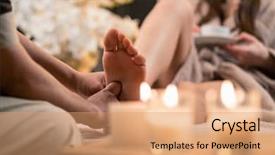  Presentation with foot massage - PPT layouts consisting of relaxation techniques - woman having reflexology foot massage background and a coral colored foreground