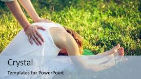  Presentation with green relaxation - Beautiful slides featuring relaxation techniques - young man and woman dressed backdrop and a light blue colored foreground