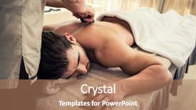  Presentation with wellness - Theme enhanced with relaxation techniques - young man relaxing during traditional background and a coral colored foreground