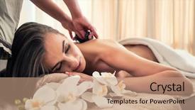  Presentation with wellness - Presentation design enhanced with relaxation techniques - young woman lying down while background and a coral colored foreground