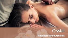  Presentation with wellness - Audience pleasing theme consisting of relaxation techniques - young woman lying down while backdrop and a coral colored foreground