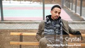  Presentation with man sitting bench - Slide deck featuring relaxed-african-american-young-man background and a coral colored foreground