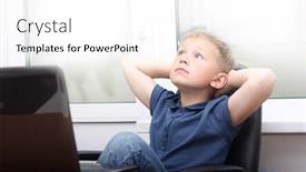  Presentation with laptop - Colorful presentation design enhanced with relaxed-boy-near-laptop backdrop and a  colored foreground