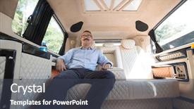  Presentation with moving - PPT theme featuring relaxed businessman in moving car background and a  colored foreground