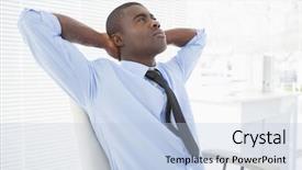  Presentation with office chair - Amazing PPT theme having relaxed businessman sitting in his chair in his office backdrop and a light blue colored foreground