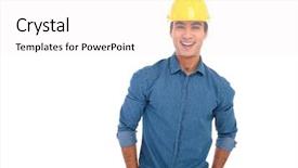  Presentation with industrial engineering silhouette construction - Presentation with relaxed construction engineer with hands background and a  colored foreground