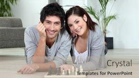  Presentation with chess - Colorful presentation design enhanced with relaxed couple playing chess backdrop and a mint green colored foreground