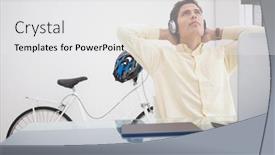  Presentation with office chair - Colorful slide deck enhanced with relaxed designer leaning back in his chair in his office backdrop and a white colored foreground