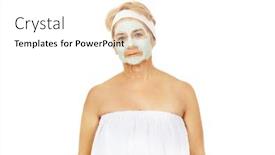  Presentation with facial - Cool new presentation theme with relaxed elderly woman in facial mask backdrop and a white colored foreground