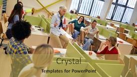  Presentation with professor - Beautiful slide deck featuring relaxed-female-professor-discussing backdrop and a yellow colored foreground