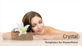  Presentation with hair - Colorful presentation design enhanced with relaxed girl with lily backdrop and a coral colored foreground