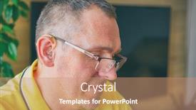  Presentation with hearing aid - Audience pleasing slides consisting of relaxed-hearing-impaired-man backdrop and a coral colored foreground