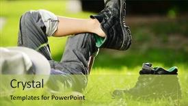  Presentation with summer - Audience pleasing PPT theme consisting of wearing father's big shoes backdrop and a  colored foreground