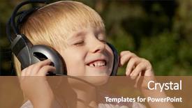  Presentation with music therapy - Audience pleasing PPT theme consisting of relaxed little boy listening music backdrop and a coral colored foreground
