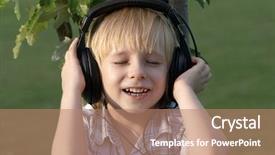  Presentation with music therapy - Audience pleasing slide deck consisting of relaxed little boy listening music backdrop and a coral colored foreground
