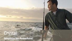  Presentation with fishing plastics bottles in the sea - Audience pleasing PPT theme consisting of relaxed man fishing on yacht backdrop and a gray colored foreground