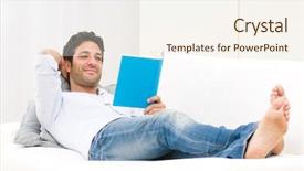  Presentation with reading - Audience pleasing theme consisting of relaxed man reading a book backdrop and a sky blue colored foreground