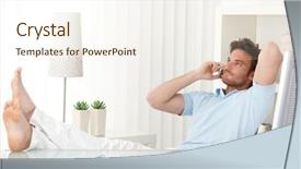  Presentation with man relaxing on massage table - Colorful slide deck enhanced with relaxed man sitting with feet backdrop and a cream colored foreground