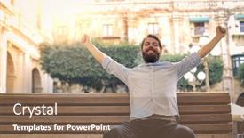  Presentation with man sitting bench - Slide set consisting of relaxed-man-sitting background and a violet colored foreground