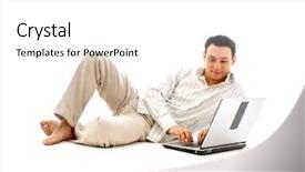  Presentation with computer - Amazing theme having relaxed man with laptop computer backdrop and a white colored foreground