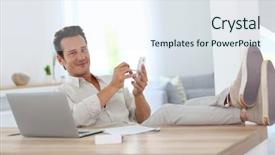  Presentation with man relaxing on massage table - Colorful presentation theme enhanced with relaxed man working from home backdrop and a sky blue colored foreground