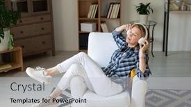  Presentation with sneakers - Colorful slide deck enhanced with relaxed-mature-woman-in-white backdrop and a light gray colored foreground