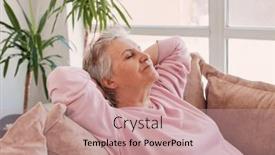  Presentation with older woman - Presentation theme with relaxed-satisfied-older-woman-sitting background and a coral colored foreground