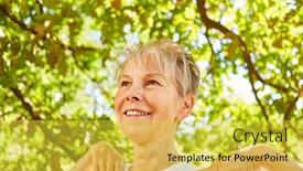  Presentation with health wellbeing - Amazing PPT layouts having relaxed-senior-woman-doing backdrop and a yellow colored foreground