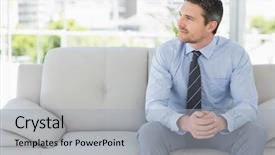  Presentation with well - Presentation design featuring relaxed well dressed young man background and a  colored foreground