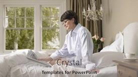  Presentation with newspaper - Colorful theme enhanced with relaxed-woman-in-shirt-reading and a  colored foreground