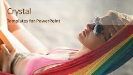  Presentation with sunset beach - Slide deck consisting of relaxed woman laying in hammock bed on beach and enjoy sunset while reading book background and a lemonade colored foreground