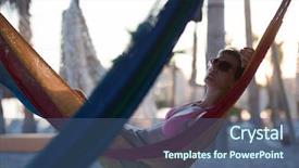  Presentation with sunset beach - Slides consisting of relaxed woman laying in hammock bed on beach and enjoy sunset while reading book background and a ocean colored foreground