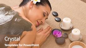  Presentation with treatment - Cool new PPT layouts with relaxed woman receiving a mud backdrop and a coral colored foreground