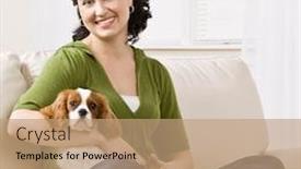  Presentation with pet - Presentation enhanced with relaxed-woman-sitting-on-sofa background and a coral colored foreground