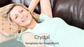  Presentation with remote - Audience pleasing theme consisting of relaxed woman using a remote in the living-room backdrop and a cool aqua colored foreground