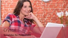  Presentation with laptop - Cool new theme with relaxed-woman-using-her-laptop backdrop and a red colored foreground