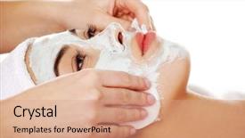  Presentation with cleansing - Presentation theme featuring relaxed woman with a deep cleansing nourishing face mask applied to her face beauty and skincare concept background and a coral colored foreground