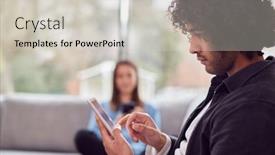  Presentation with mobile home - Amazing presentation design having relaxed-young-couple-at-home backdrop and a soft green colored foreground