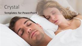  Presentation with relaxed sleeping - Audience pleasing presentation consisting of relaxed young couple sleeping together in bed at home backdrop and a coral colored foreground