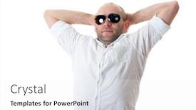  Presentation with stretch - PPT theme featuring relaxed young guy in sunglasses with hands behind his head stretch break time isolated on white background and a white colored foreground
