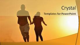  Presentation with honeymoon - Theme featuring relaxed young pasionate couple enjoying the sunset beauty on their honeymoon on a desert with orange background background and a yellow colored foreground
