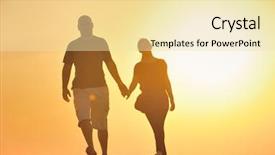  Presentation with honeymoon - Presentation design having relaxed young pasionate couple enjoying the sunset beauty on their honeymoon on a desert with orange background background and a blonde colored foreground