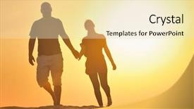  Presentation with honeymoon - Presentation featuring relaxed young pasionate couple enjoying the sunset beauty on their honeymoon on a desert with orange background background and a lemonade colored foreground