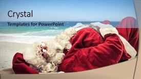  Presentation with beach toys on sand - Colorful slide set enhanced with relaxes lying on the beach backdrop and a light blue colored foreground