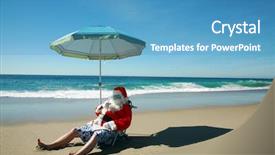  Presentation with santa claus holding scroll paper - PPT layouts with relaxes on his lounge chair background and a teal colored foreground
